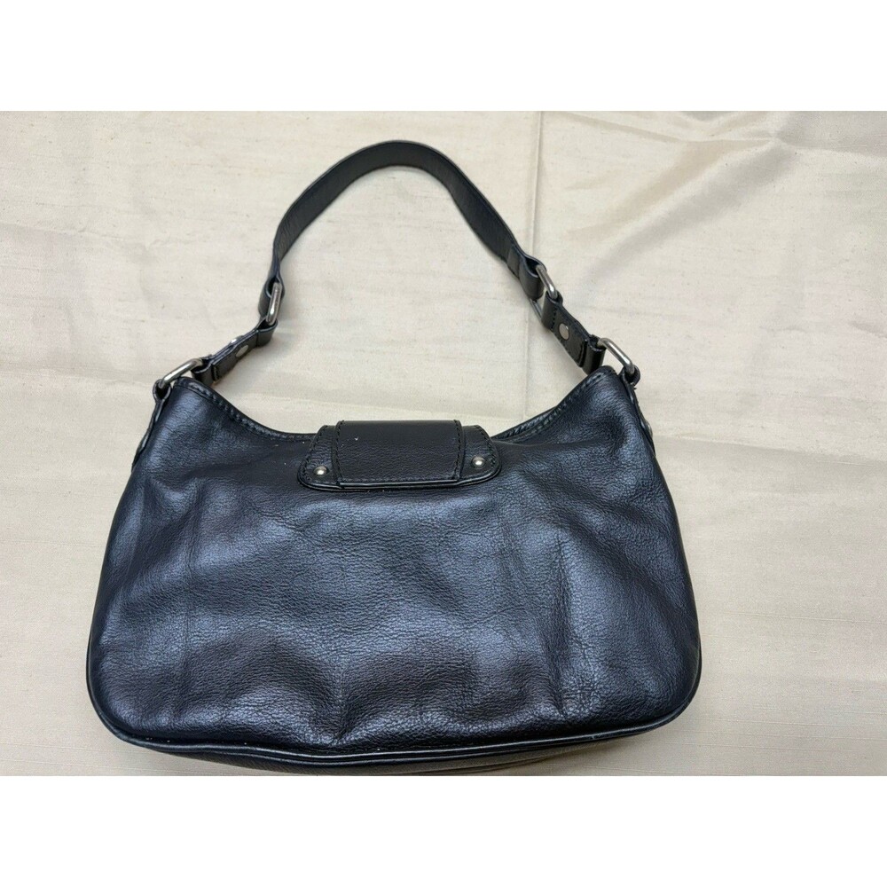 Vintage Y2K Emma Fox Black Leather Shoulder Bag Silver Fox Logo Floral Lining - Picture 10 of 14